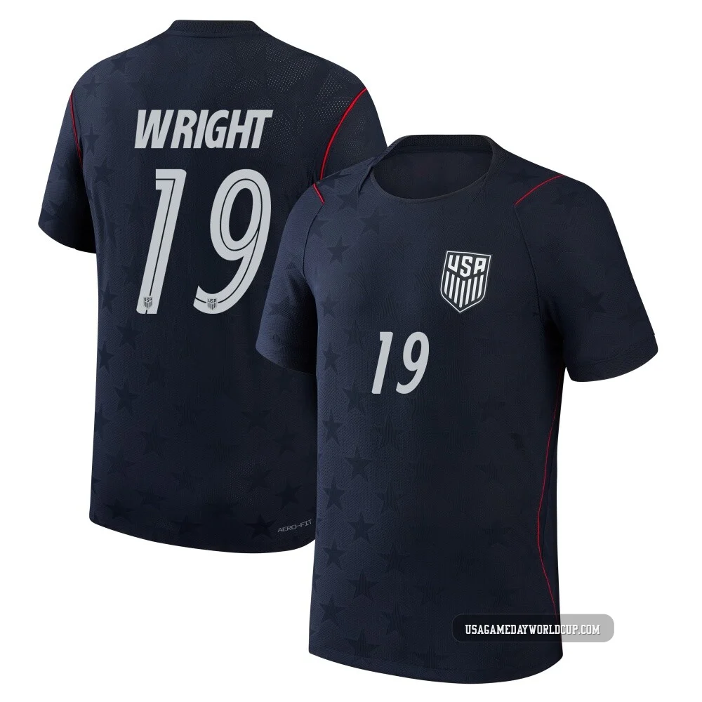 Men's USA National Team Haji Wright ＃19 Authentic Blue 2026 Away Match Soccer Jersey