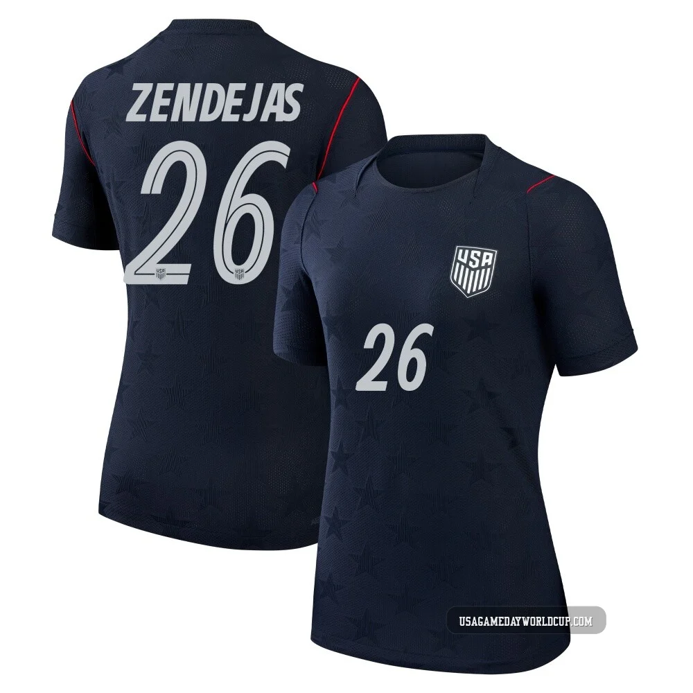 Women's USA National Team Alejandro Zendejas ＃26 Authentic Blue 2026 Away Match Soccer Jersey