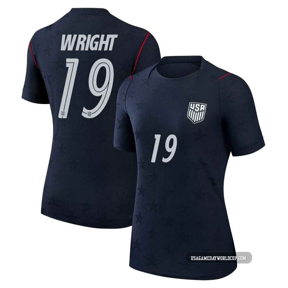 Women's USA National Team Haji Wright ＃19 Authentic Blue 2026 Away Match Soccer Jersey