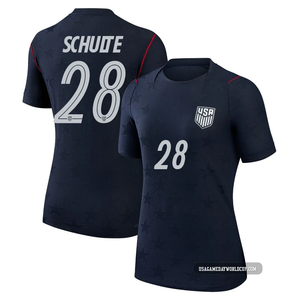 Women's USA National Team Patrick Schulte ＃28 Authentic Blue 2026 Away Match Soccer Jersey